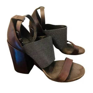 Brunello Cucinelli Monili Strap Block Heel Sandals size39 brown metallic leather