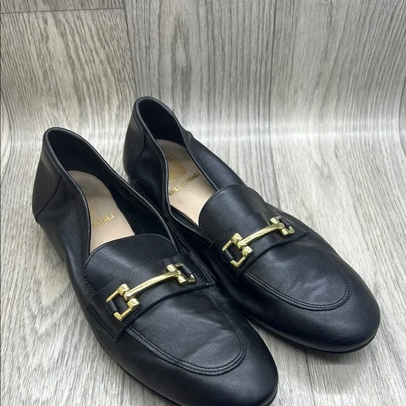 Bruno Magli Black Leather Loafers with Gold Accent
