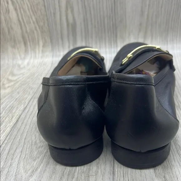 Bruno Magli Black Leather Loafers with Gold Accent