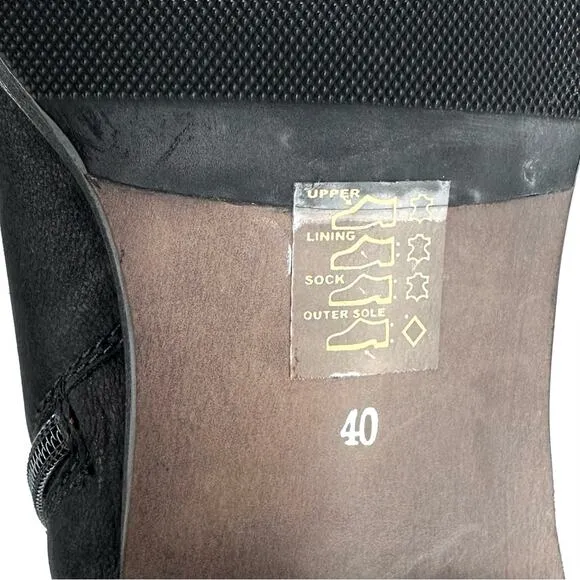 BRUNO PREMI BLACK LEATHER ASYMMETRICAL TOPLINE SLOUCHY BELOW KNEE BOOTS🆕