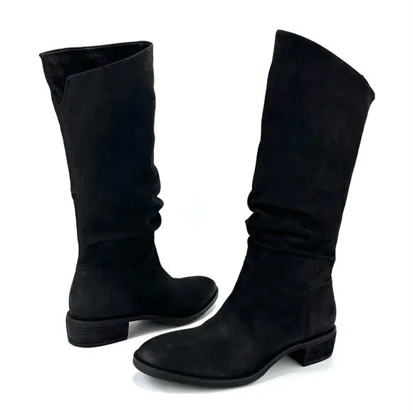 BRUNO PREMI BLACK LEATHER ASYMMETRICAL TOPLINE SLOUCHY BELOW KNEE BOOTS🆕