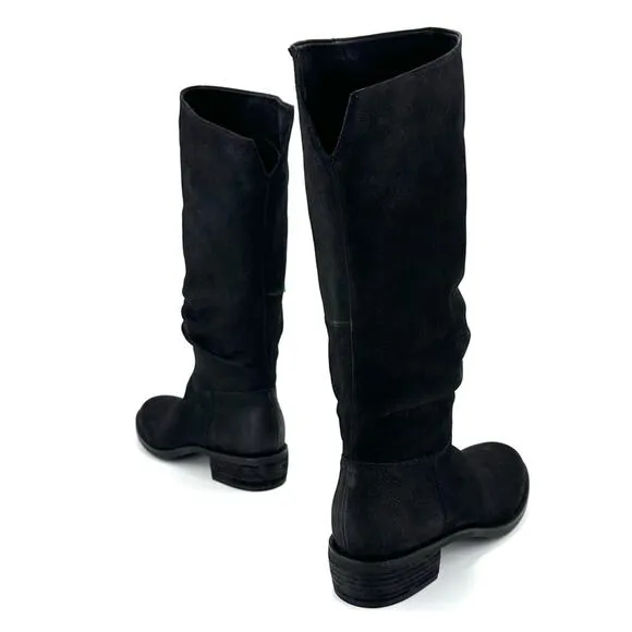 BRUNO PREMI BLACK LEATHER ASYMMETRICAL TOPLINE SLOUCHY BELOW KNEE BOOTS🆕