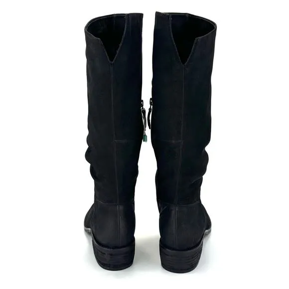 BRUNO PREMI BLACK LEATHER ASYMMETRICAL TOPLINE SLOUCHY BELOW KNEE BOOTS🆕