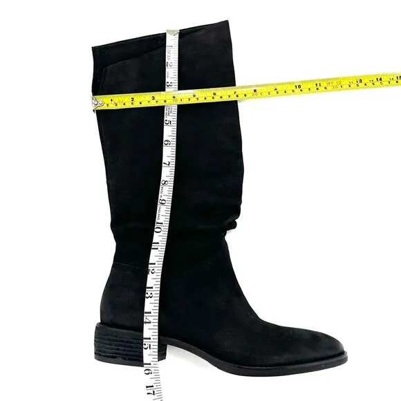 BRUNO PREMI BLACK LEATHER ASYMMETRICAL TOPLINE SLOUCHY BELOW KNEE BOOTS🆕