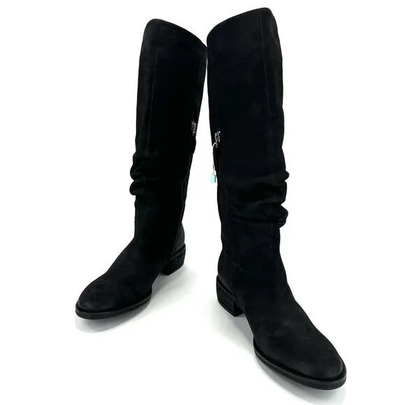 BRUNO PREMI BLACK LEATHER ASYMMETRICAL TOPLINE SLOUCHY BELOW KNEE BOOTS🆕