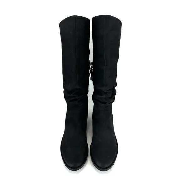 BRUNO PREMI BLACK LEATHER ASYMMETRICAL TOPLINE SLOUCHY BELOW KNEE BOOTS🆕