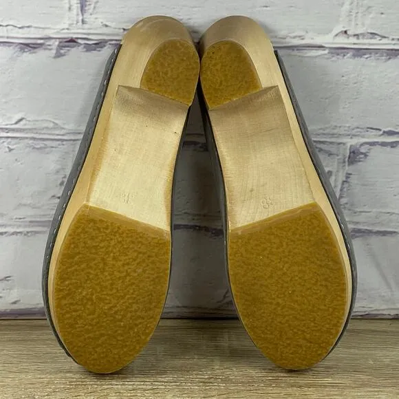 Bryr Gray Leather Wooden Heel Clogs Women's EU 38 US Size 8 Mules