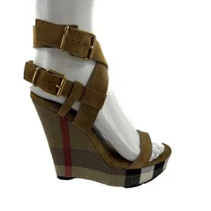 Burberry Tan and Black Wedge Sandals