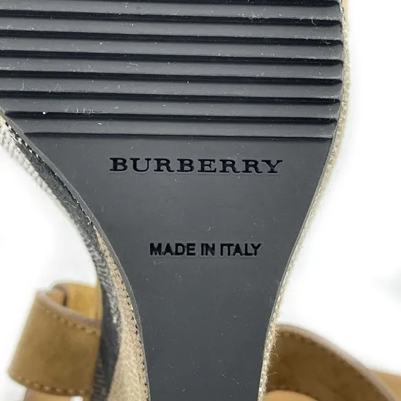 Burberry Tan and Black Wedge Sandals