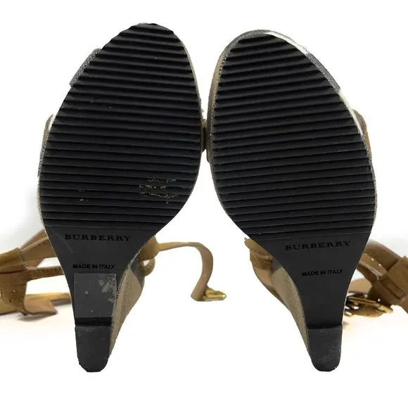 Burberry Tan and Black Wedge Sandals