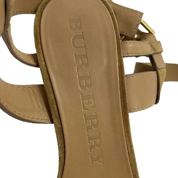 Burberry Tan and Black Wedge Sandals