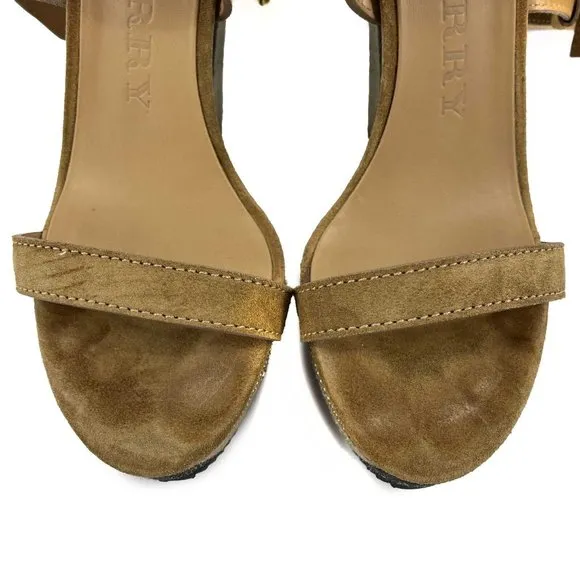 Burberry Tan and Black Wedge Sandals