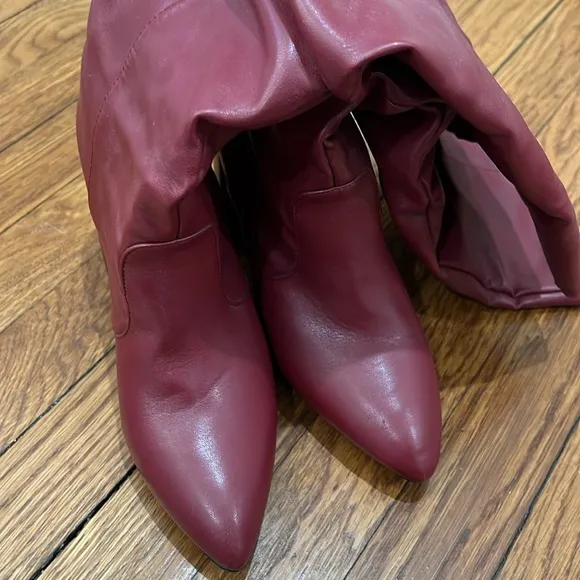 Burgundy Heeled Boots with Slouchy Shaft