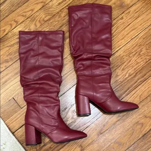 Burgundy Heeled Boots with Slouchy Shaft