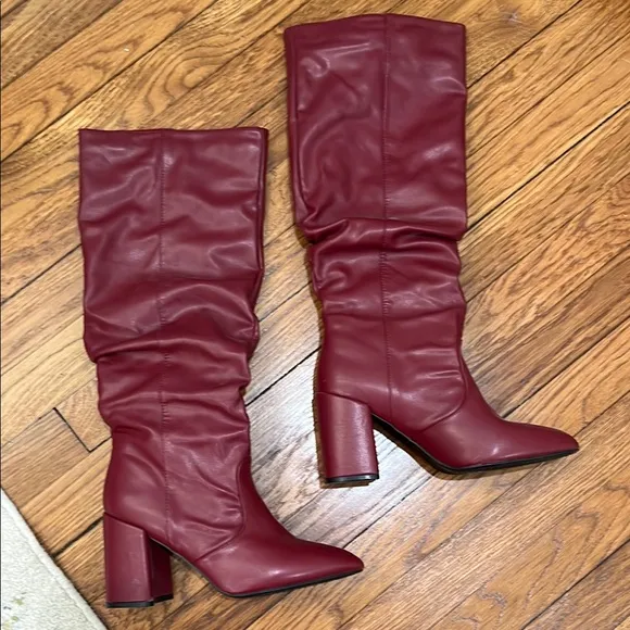 Burgundy Heeled Boots with Slouchy Shaft