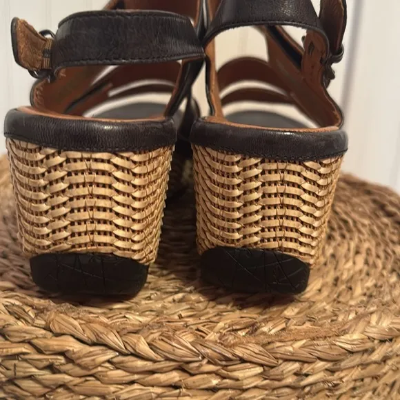 Bussola Black Leather Slingback Woven Wedge Sandals Womens Size 41