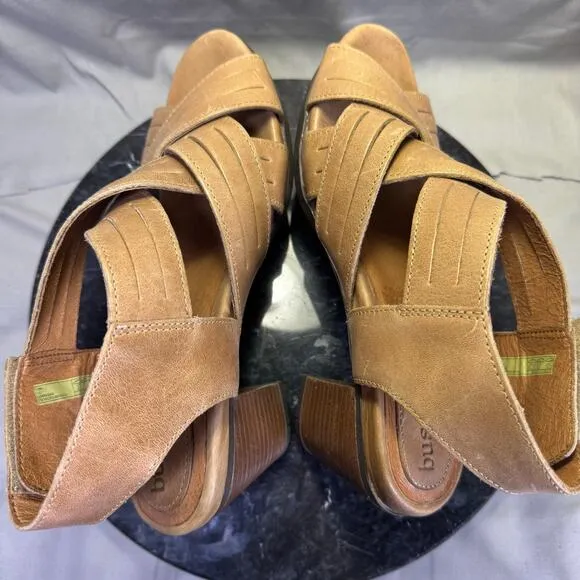 Bussola Tan Leather Cross Strap Heel Sandals Women's Size 39 EU / 8.5 US