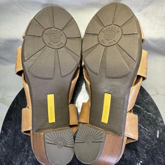 Bussola Tan Leather Cross Strap Heel Sandals Women's Size 39 EU / 8.5 US