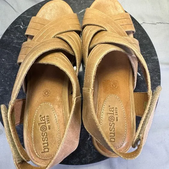 Bussola Tan Leather Cross Strap Heel Sandals Women's Size 39 EU / 8.5 US