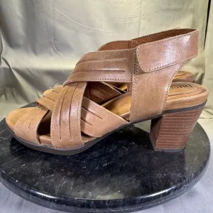 Bussola Tan Leather Cross Strap Heel Sandals Women's Size 39 EU / 8.5 US