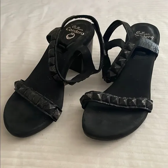 Calleen Cordero Handmade Leather Block Heel Sandals Black size 8.5