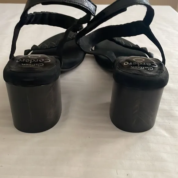 Calleen Cordero Handmade Leather Block Heel Sandals Black size 8.5