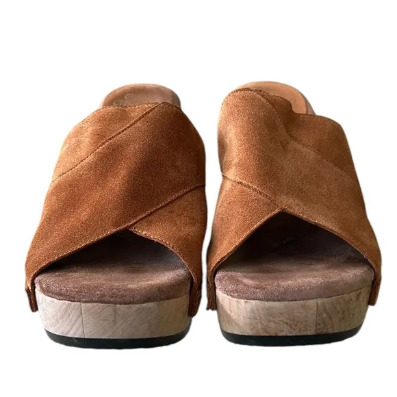 Calleen Cordero Kimi Suede Leather Chunky Wooden Platform Heel Mules Clogs - 8