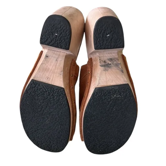 Calleen Cordero Kimi Suede Leather Chunky Wooden Platform Heel Mules Clogs - 8