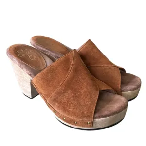 Calleen Cordero Kimi Suede Leather Chunky Wooden Platform Heel Mules Clogs - 8