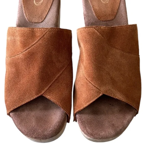 Calleen Cordero Kimi Suede Leather Chunky Wooden Platform Heel Mules Clogs - 8