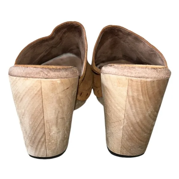 Calleen Cordero Kimi Suede Leather Chunky Wooden Platform Heel Mules Clogs - 8