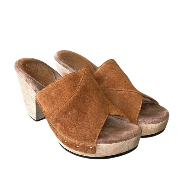 Calleen Cordero Kimi Suede Leather Chunky Wooden Platform Heel Mules Clogs - 8