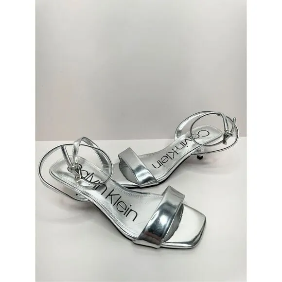 Calvin Klein Sandals Womens Size 5 Silver Belma Strappy Dress Open Toe Heels