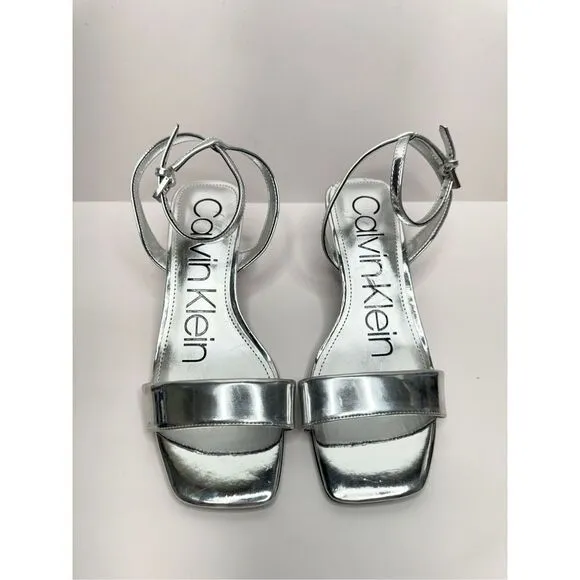 Calvin Klein Sandals Womens Size 5 Silver Belma Strappy Dress Open Toe Heels