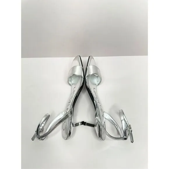 Calvin Klein Sandals Womens Size 5 Silver Belma Strappy Dress Open Toe Heels
