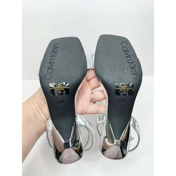 Calvin Klein Sandals Womens Size 5 Silver Belma Strappy Dress Open Toe Heels