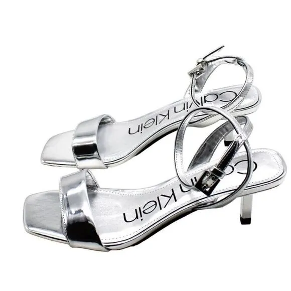 Calvin Klein Sandals Womens Size 5 Silver Belma Strappy Dress Open Toe Heels
