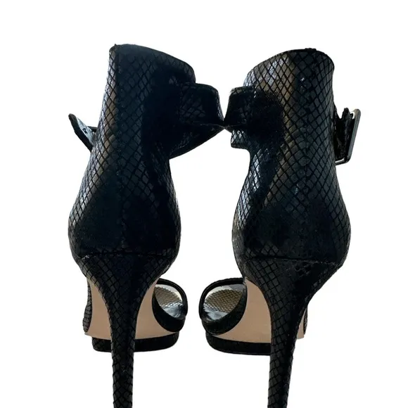 CALVIN KLEIN Vivian Patent Snake Skin Platform Heeled Open Toe Size 7M Blk Shoes