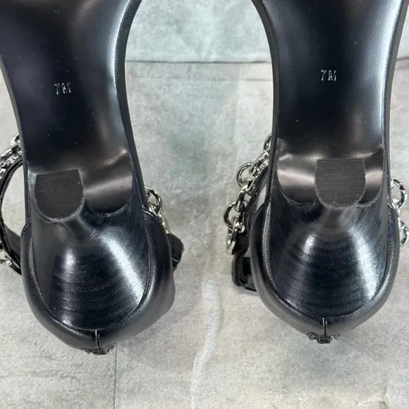 Calvin Klein Women's Black Nova Chain T-Strap Square-Toe High-Heel Sandals SZ 7