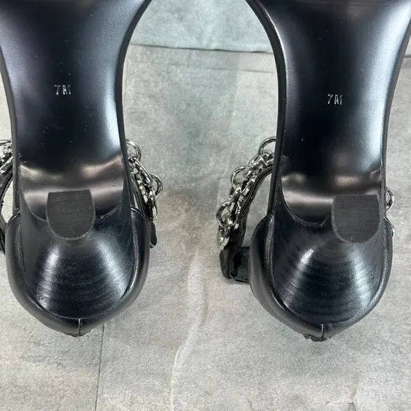 Calvin Klein Women's Black Nova Chain T-Strap Square-Toe High-Heel Sandals SZ 7