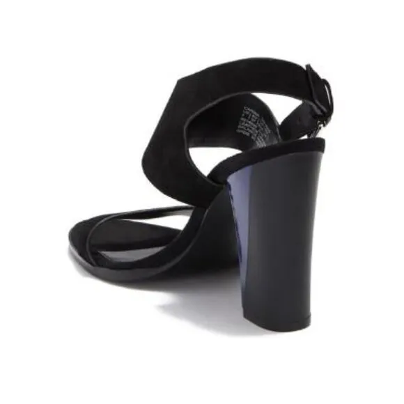 Calvin Klein Womens Black Suede Leather Block Heeled Open Toe Sandals Sz 8.5 NIB