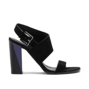 Calvin Klein Womens Black Suede Leather Block Heeled Open Toe Sandals Sz 8.5 NIB