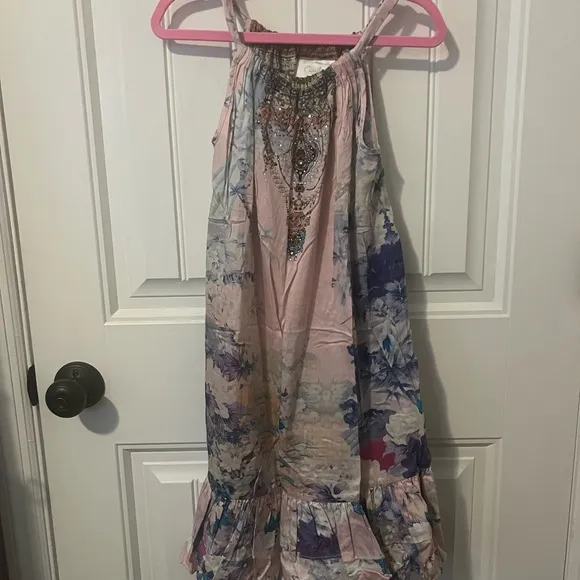 Camilla girls frill hem tiered art deco crystal bling floral dress. Size 6.