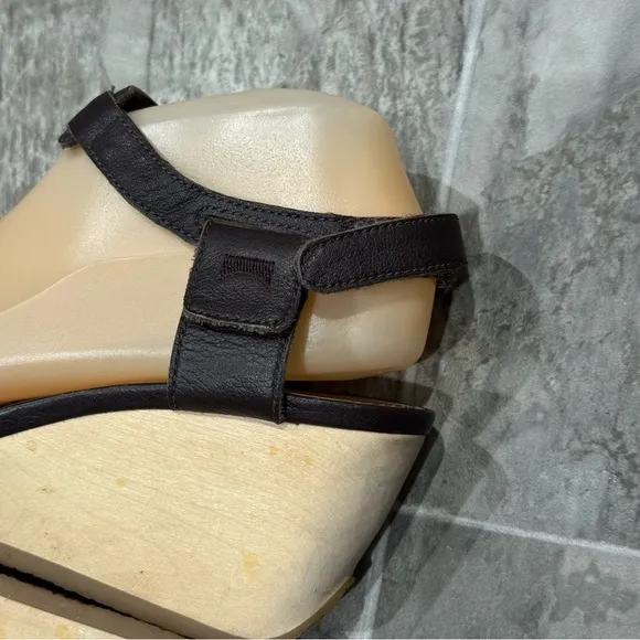 Camper Brown Leather Wedge Sandals Size 8.5 EUR 39 Hook and Loop Open Toe
