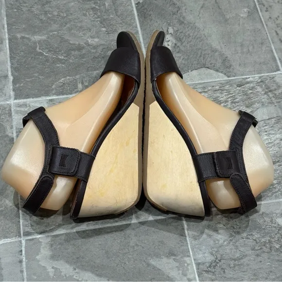 Camper Brown Leather Wedge Sandals Size 8.5 EUR 39 Hook and Loop Open Toe