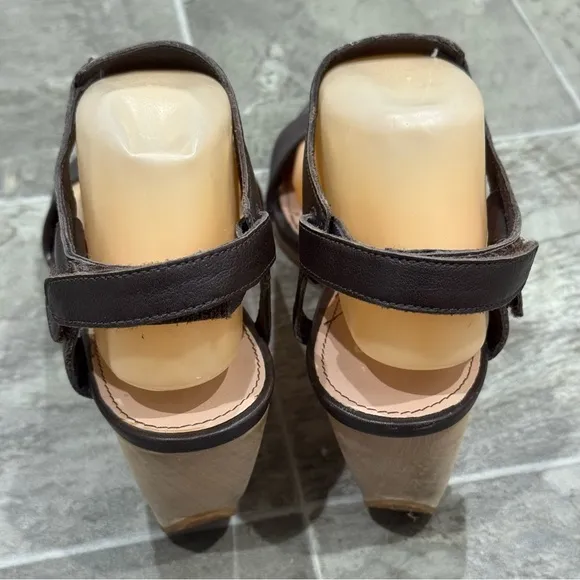 Camper Brown Leather Wedge Sandals Size 8.5 EUR 39 Hook and Loop Open Toe