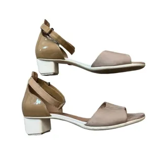 CAMPER White Block Heel Tan Suede / Patent Leather Ankle Strap Sandals