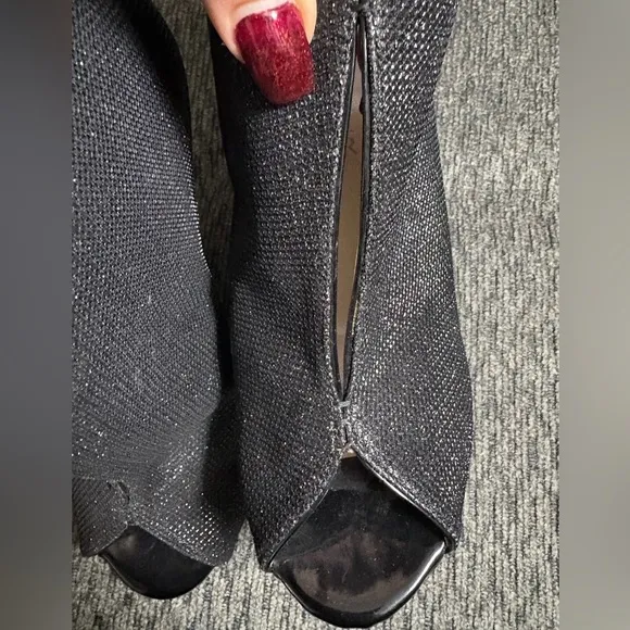 Caparros Pavlova Sparkly Black High Bootie Heels Open Toe Womens Size 8