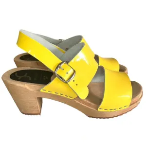 Cape Clogs Sweden Hedda Yellow Patent Wood Sole Sandals Women's Size 38