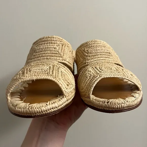 Carrie Forbes Cara Raffia Woven Block Heel Sandals Size 36 / US 6